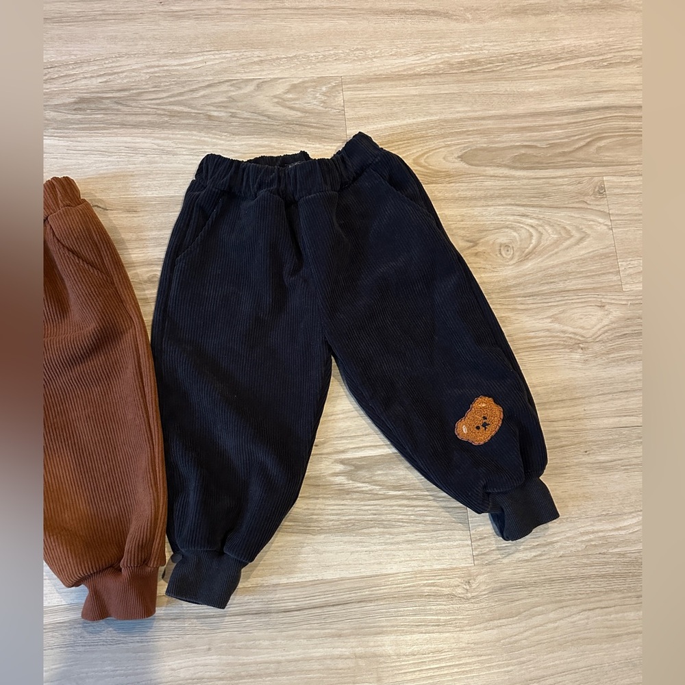 Toddler Corduroy Pants Set Brown & Navy‎ 2–3T Bear Patch Unisex - Picture 3 of 8